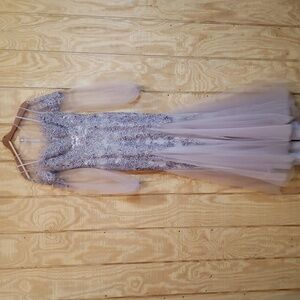 Violet Lavender Illusion Bead Embellished Maxi Gown Dress Size 2